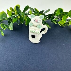 Vintage Mini Cat Figurine inside a Mug